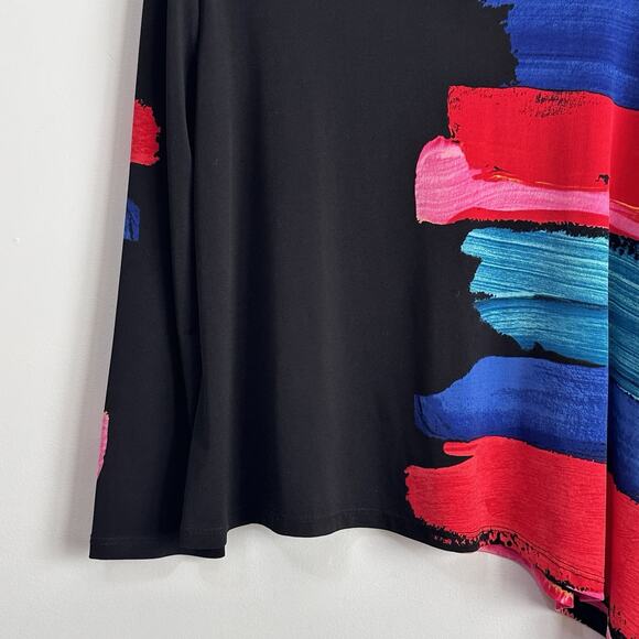 Clara Sun Woo Paint Stroke Tunic Top 1X Plus Asymmetric Hem Long Sleeve Art Knit - Picture 4 of 10